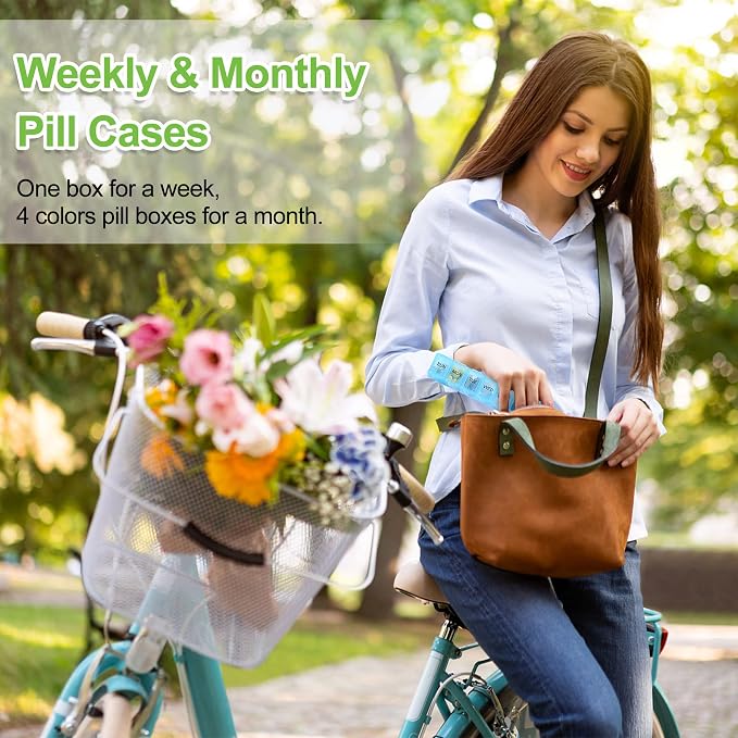 4 Pack Weekly Pill Organizer, 7 Days Pill Case Travel Daily Pill Box | Portable Medicine Organizer and Planner with Compartment for Vitamins, Fish Oil, Supplements and Medication (4 Colors)