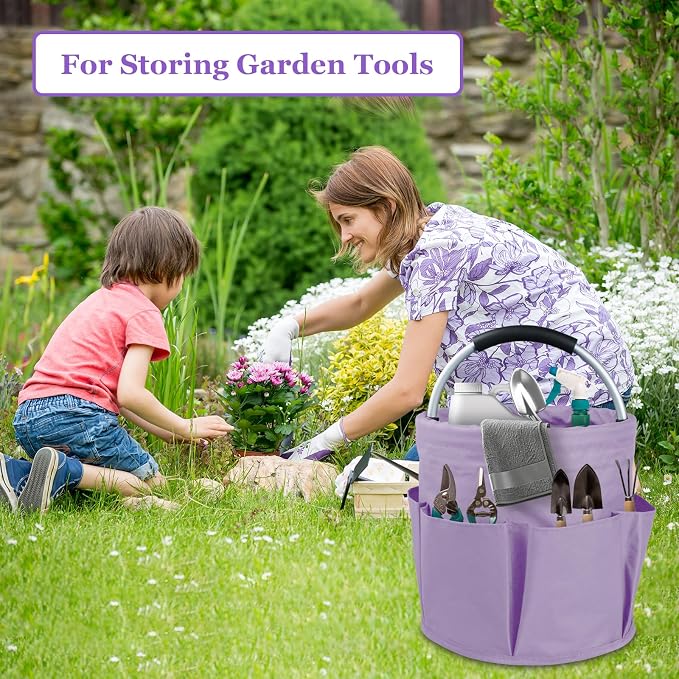 17L Purple Shower Caddy for Women, Foldable Cleaning Caddy with Handle and 6 Pockets, 600D Oxford Fabric Garden Tool Bag, Multifunctional Storage Basket for College, Dorm, Family, Purple