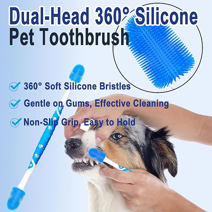 9-Piece Dog Tooth Brushing Kit, Pet Dental Hygiene & Grooming Set for Dogs and Cats, Includes Dual-Head Toothbrush, Finger Brushes, Tongue Scraper and Tear-Stain Grooming Brush