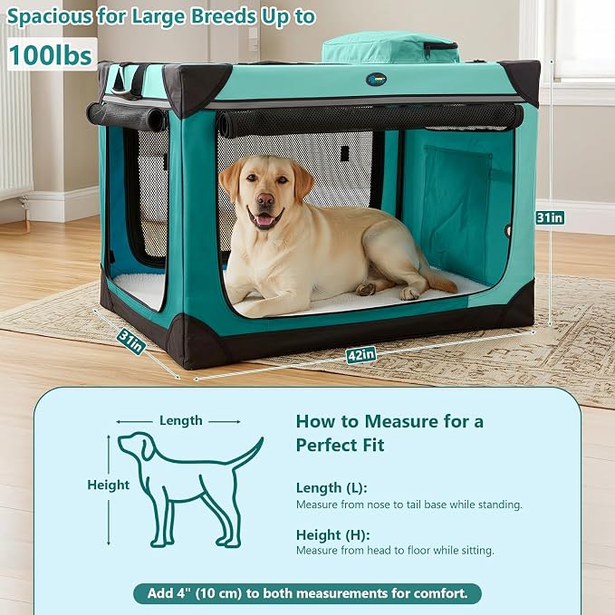 Ownpets Collapsible Dog Crate, 42 inch Portable Travel Dog Crate for Large Dogs, 4-Door Foldable Pet Kennel with Durable Mesh Windows & Soft Mat | Foldable, Portable, 4-Doors, 4-Side Mesh Windows, Steel Frame Oxford Cloth, Soft Cushion Mat, Leash, Easy...