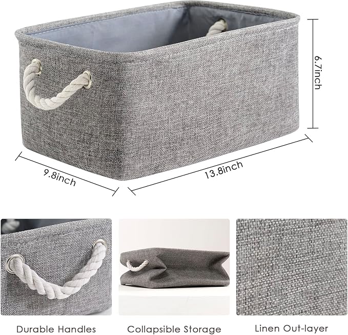Storage Bins - Medium 3 Pack Storage Baskets for Organizing Shelves | Fabric Storage Cubes Organizer for Linen Closet Nursery Home Decor Grey