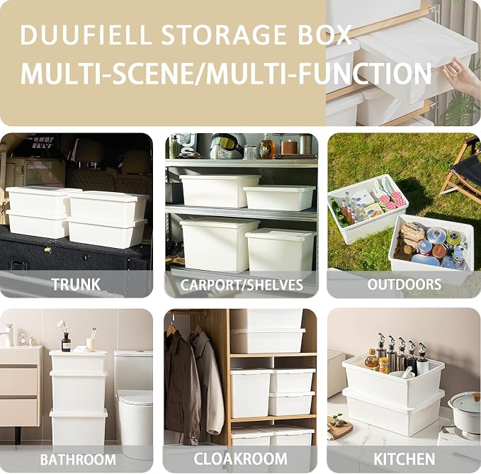 6-Pack Stackable Plastic Storage Bins with lids, White, 4XL 36QT + 2LG 15QT | Heavy-Duty,Large capacity; Minimalist style，Perfect for Home/Office/Garage; Stores Snacks, Crafts, Legos, Tools