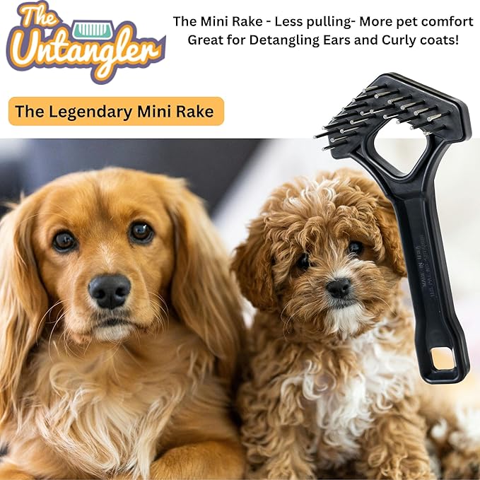 Mini-Rake V-Shape Double Row 1" Rotating Teeth Detangles and Grooms Dogs
