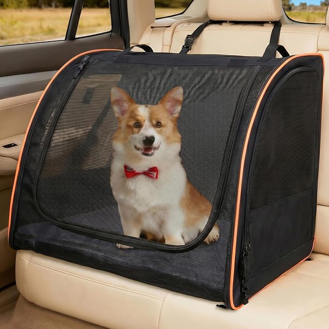 Dog Car Seat, Enclosed Carrier for Pets Travel Safety Dog Crate Soft-Sided Covered Car Kennel Carrier for Backseat for Medium Dogs