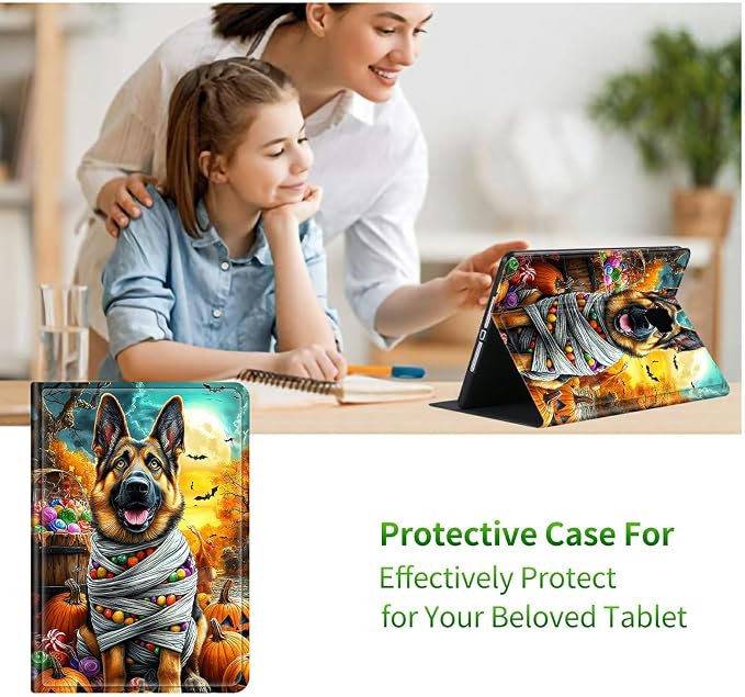 for Samsung Galaxy Tab A 10.1" 2016 SM-T580/T585/T587 Case | Slim Leather Smart Cover with Multi-Angle Anti-Slip Stand [Auto Wake/Sleep] Shell for Women Men - Pumpkin Puppy