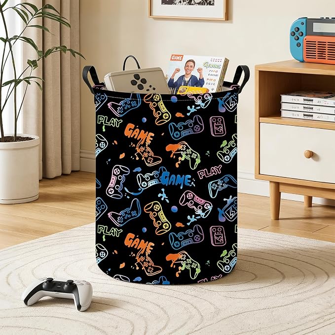 Game Fabric Storage Bin Nursery Organizer Basket | Organizer Bin Dirty Clothes Collapsible Waterproof for College Dorms, Boys and Girls Bedroom,Bathroom