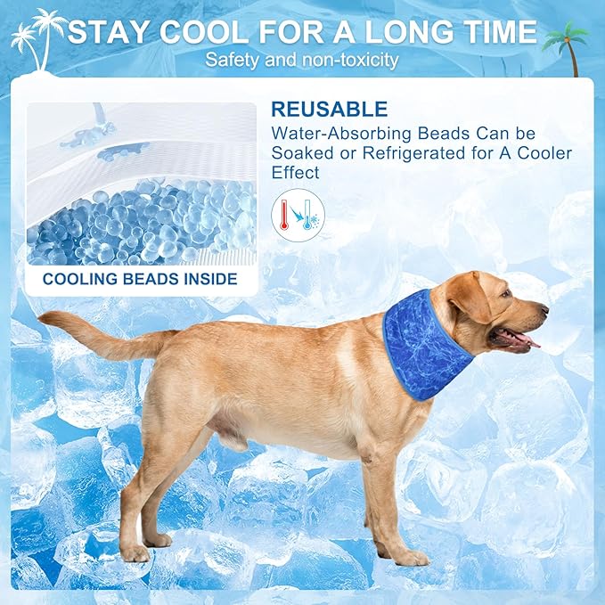 BEAUTYZOO Dog Cooling Bandana for Medium Large Dogs, 2 Pack Instant Cooling Bandanas Breathable Cooling Ice Towel Neck Wraps, Pet Scarf Keep Dogs Cool in Hot Summer,Shark S