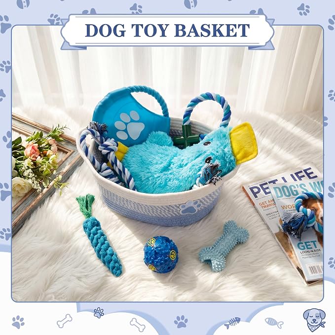Zopeal Dog Toy Gift Basket Set for Puppy Birthday, Blue