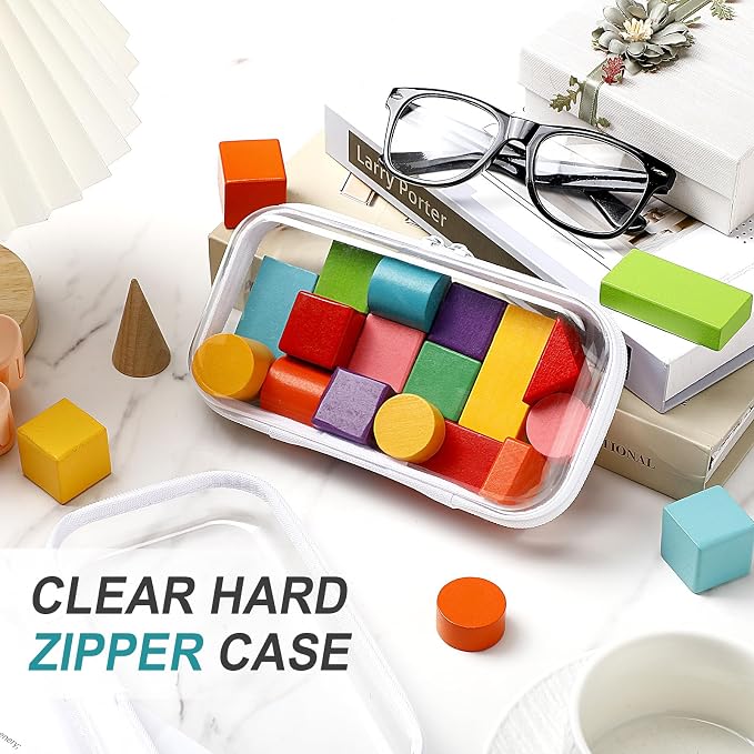 Ceenna 2 Pcs Clear Zipper Case Hard Shell Pouches,2 Slim Long | Multiple Sizes Plastic Makeup Bags Pencil Case Organizer Diaper Bag Pouches Clear Travel Toiletry Bag for Women