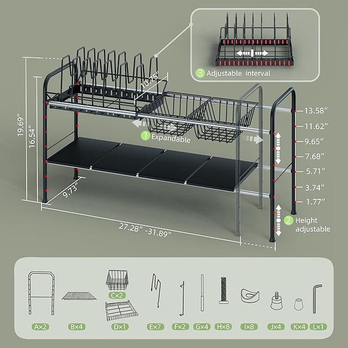 Expandable Under Sink Organizer，Pot and pan Organizer Under Cabinet | Pan Lid Organizer,Expandable Storage shelf with Pan Rack（7 Dividers）,2 Baskets and 4 Panels,Adjustable partition height