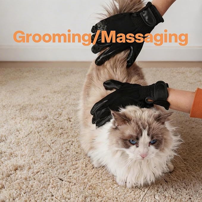 PAWISE 3-in-1 Pet Grooming Gloves,Shedding, Bathing & Massage Hair Remover Mitt for Dogs, Cats, Horses, Machine Washable Dog Bath Gloves