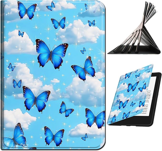 Case for Samsung Galaxy Tab A8 10.5" 2022 Model (SM-X200/X205/X207) | Slim Leather Smart Cover with Multi-Angle Anti-Slip Stand [Auto Wake/Sleep] Shell for Women Men - Blue Butterfly White Cloud