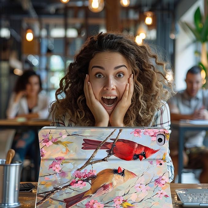 for Microsoft Surface Pro 7 Plus,Surface Pro 7/6/5/4 12.3" Tablet Case,Auto Wake/Sleep,Adjustable Stand Protective Cover - Cute Cardinal Bird