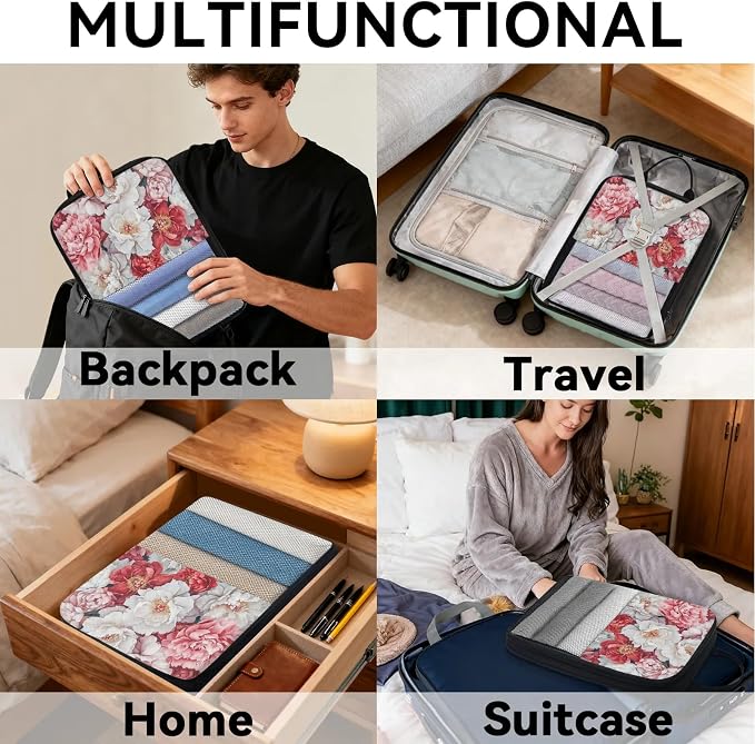 Flower 6 Set Compression Packing Cubes Floral Expandable Packing Organizer for Travel Accessories Luggage Suitcase Bag