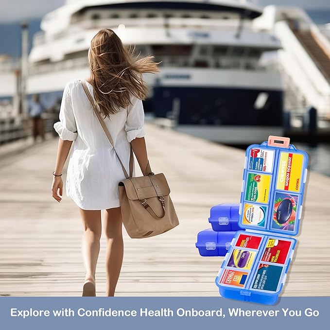 Extra Large Pill Organizer with 161 Medicine Labels, Travel Pill Case | Blue Extra large case with 10 compartments for 7-day pill planning, vitamins, supplements, and travel