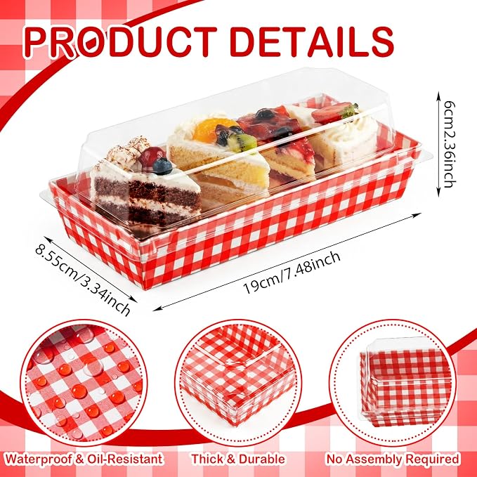 Bokon 50 Pack Red Gingham Charcuterie Boxes with Clear Lids Italian Night Theme Party Supplies Disposable Food Containers for BBQ Picnic Sandwich and Cookie Packaging Boxes