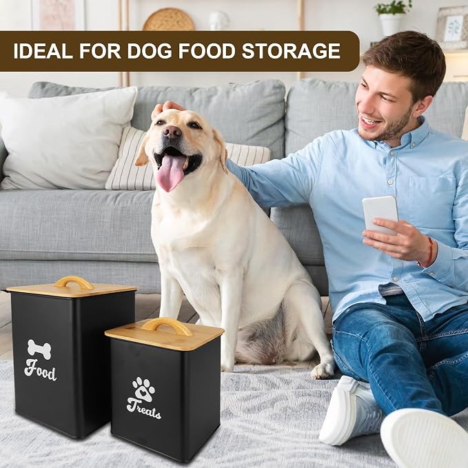 Dog Treat Container 2PCS, Dog Food Storage Container with Lids Airtight, Dog Treat Jars for Kitchen Counter-7+3Lbs, Small Dog and Cat Cookie Jar for Storage, Pet Treat Container (Upgraded) Black
