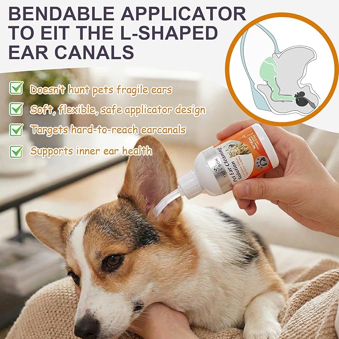 Ear Cleaner for Dogs and Cats, Ear Cleaner Solution for Dogs and Cats, Gently Remove Ears Wax & Debris