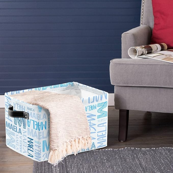 Foldable Personalized Storage Box for Boys Girls with Name Waterproof Kids Custom Storage Bin Baskets Cube Boxes Organizer with Handles for Organizing Shelf Closet, 1 Pack