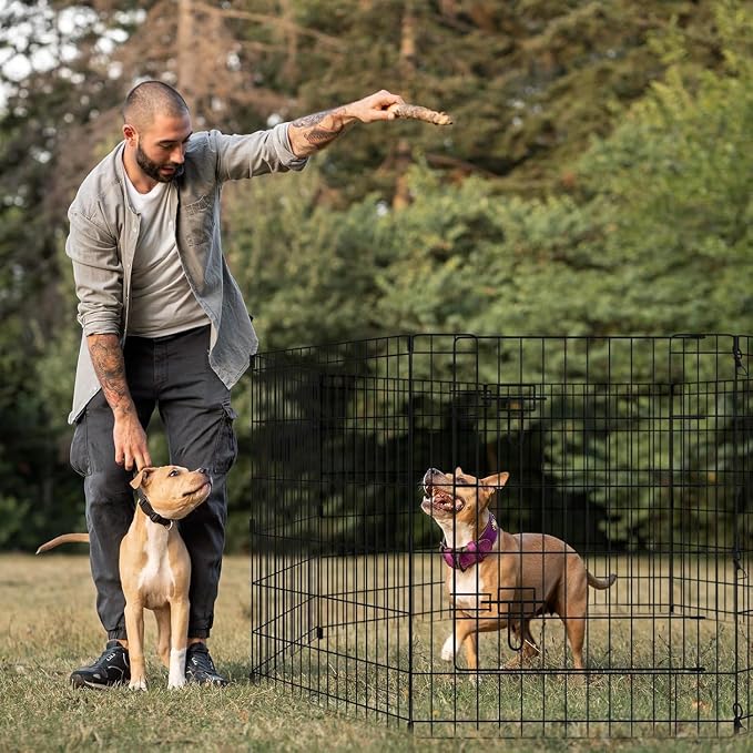 Artmalle 30-Inch Dog Playpen with Bottom Pad, 8-Panel Rustproof Fence | Eight 24"W x 30"H rustproof metal panels with waterproof 600D Oxford octagonal bottom pad for indoor, outdoor and RV use.