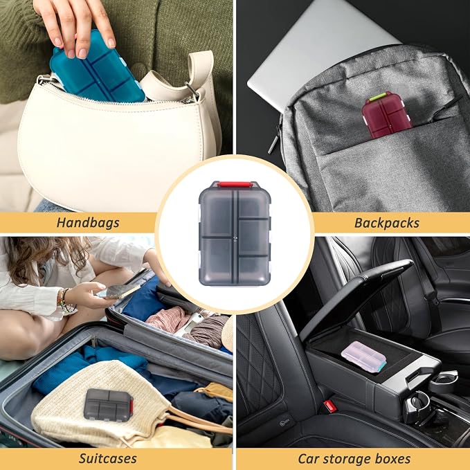 2 Pcs Travel Pill Organizer with Labels, Portable Travel Medicine Daily Pill Container Organizer 7 Day Pill Case Storage Vitamin Fish Oil (Blue & Gray, 320 Medicine Lables)
