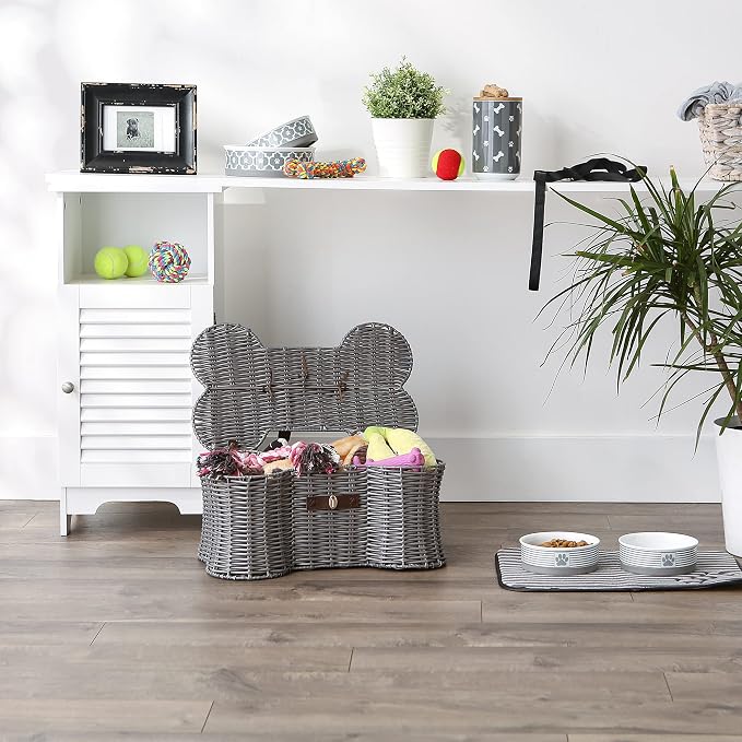 Bone Dry Pet Storage Collection Toy Basket, Small, 17.5x11x7.5", Gray Plastic Wicker