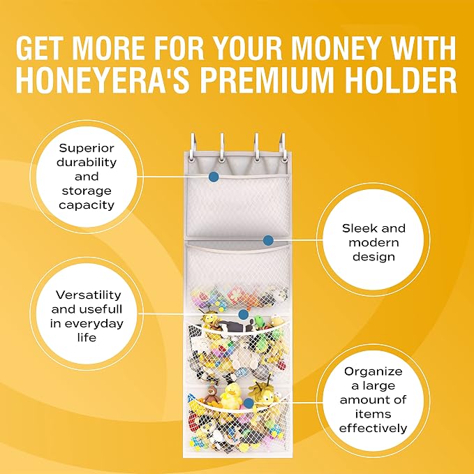 Honeyera The Original Storage for Stuffed Animals, Over Door Organizer for Stuffies, Baby Accessories, Toy Plush organizer, Breathable Hanging Storage Pockets Big Girls Toddler Large Bag (rainbow)