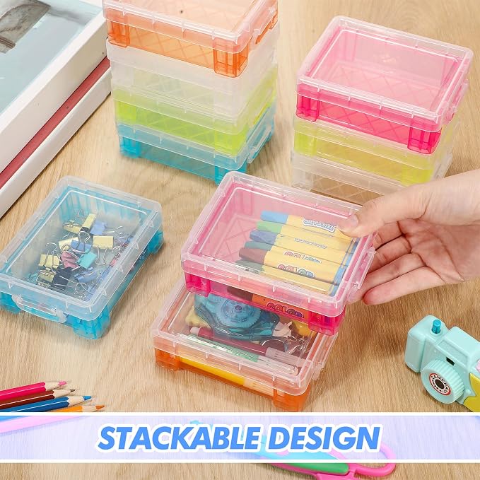 Suzile 50 Pcs Plastic Crayon Box with Lid 4.8 x 3.4 x 1.6, Multi Colors | Small Crayon Storage Containers Bulk, for Office School Classroom, Art Crafts Pen Pencil Organizers, Back to School Supplies