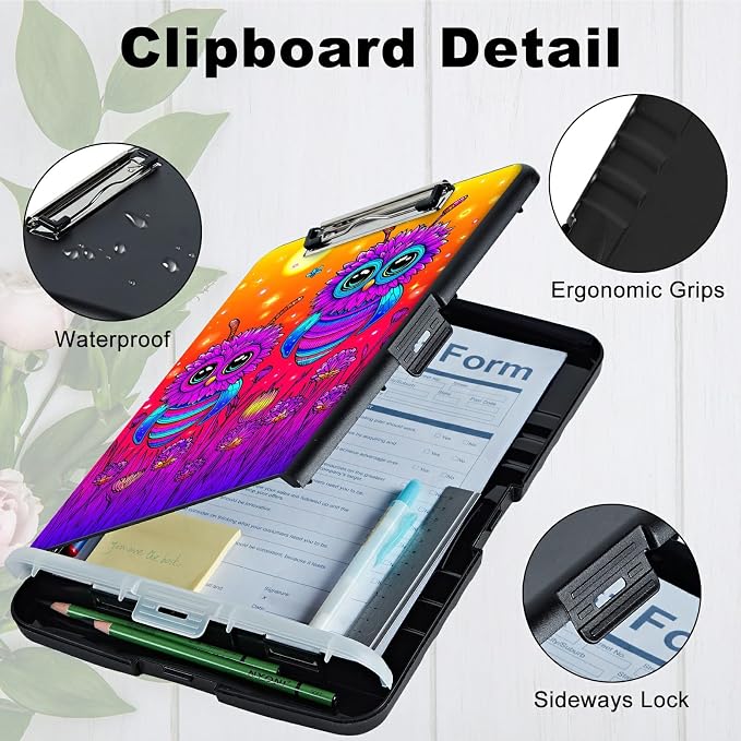A4 Clipboard with Storage Pen Holder, Clipboards Organizer Nursing Clipboard Foldable File Folder Plastic Clipboard Folio Clip Board for Office Work Classroom Doctor, Honey Sunset