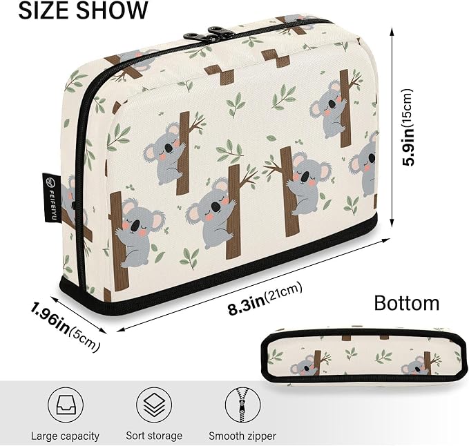 Aslsiy Large Capacity Pencil Case Grey Koala Bear Leaves (1) Pencil Pouch for Boys Girls Portable Pen Bag Organizer Standing Makeup Bag for School Office Supplies