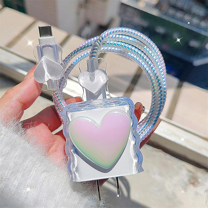 Compatible with iPhone 18W/20W USB-C Charger Cover,Cable Protector Cute 3D Love Heart Design for Women Girl,DIY Data Cable Saver Charger Cord Protector for iPhone Adapter 1112 13 14 15 16 17 Pro Max