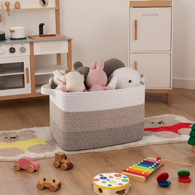 OIAHOMY Woven Blanket Basket Laundry Basket Dog Toy Basket Gradient Brown | Large Storage Basket,Baby Basket,Toy Storage,Woven Rope Basket for Blankets,Blanket Storage for Living Room