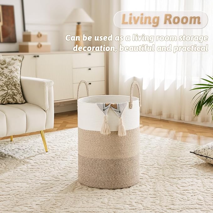 Artfeel Laundry Basket,Woven Cotton Rope Laundry Hamper,40L for Decorative Storage of Dirty Clothes,Toys and Blankets in Bathroom,Bedroom and Living Room