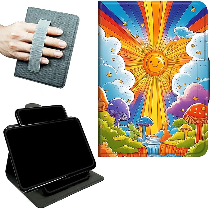 Rotating Handle Case for Samsung Galaxy Tab A8 10.5" 2022 (SM-X200/X205/X207), 360 Degree Swivel Kickstand with Magnetic Closure Shockproof Leather Cover for Women Men, Sun Clouds Creek