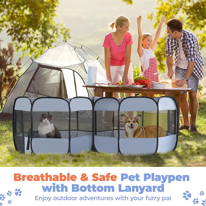 2-in-1 XLarge Portable Cat Playpen Assembly-Free for Indoor Cats Enclosed Pop Up Dog Play Pen Outdoor Puppy Pet Tent Crate House Condo Kitten Kennel Small Animals Cage(No Divider, Unified Space)