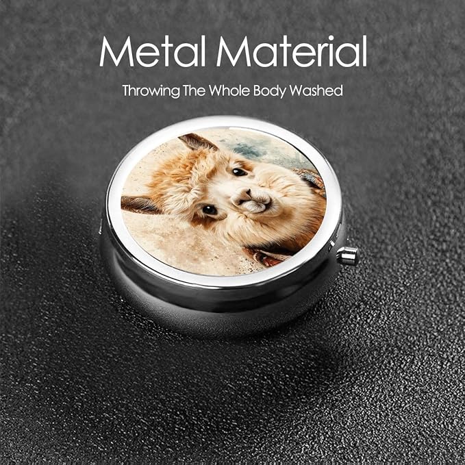 Cute Alpaca Animal Pet Fabric Portable Pill Organizer | 3 Compartment, With Mirror, For Men Women, For Daily Supplements, Vitamins, Fish Oil, Jewelry, Candy, Travel