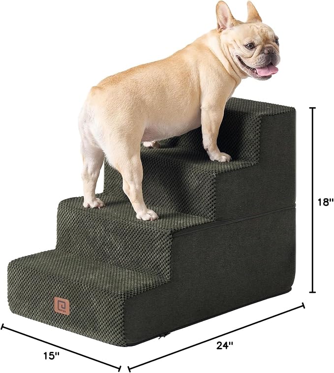 EHEYCIGA Dog Stairs for Bed 18" H, Dog 4-Steps for High Bed, Military Green | Pet Steps for Small Dogs and Cats, Non-Slip Balanced Pet Ramp Indoor