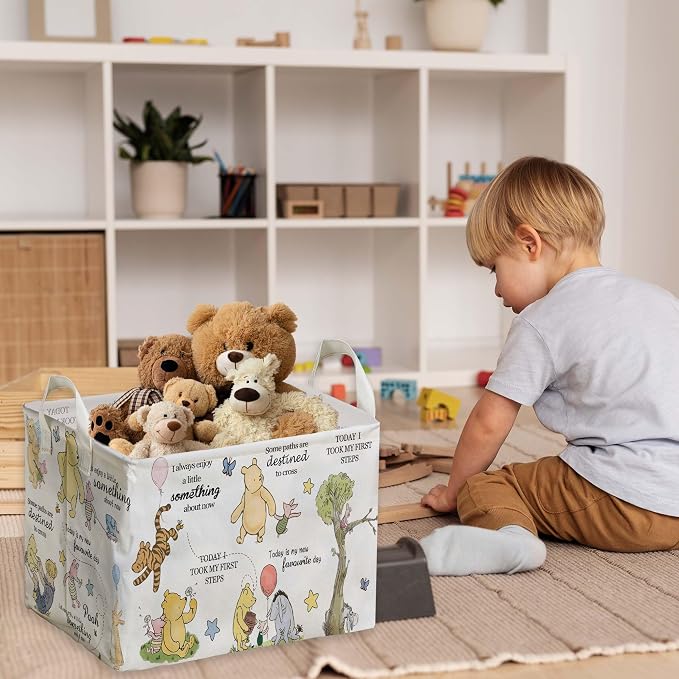 Winnie Storage Basket, The Pooh Nursery Baby Stuff, Winnie Nursery Storage Baske Storage Basket With A Waterproof PE Coating, Foldable Large Canvas Laundry Hamper Suitable For Bathroom and Bedroom