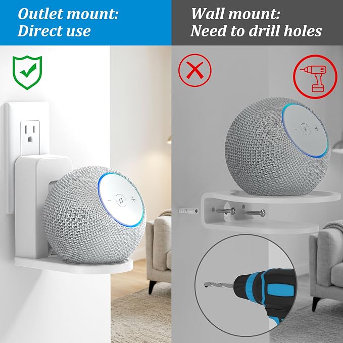 PlusAcc Wall Mount for Dot Max & Nest Mini, No Drilling Needed, White
