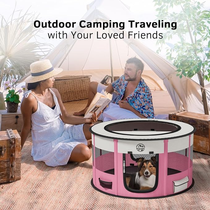 Dog Playpen for Puppies and Cats: Foldable Pet Pen with Dual Doors | Two Zippered Doors, 360° Mesh Windows, Removable Breathable Top, Spacious Interior