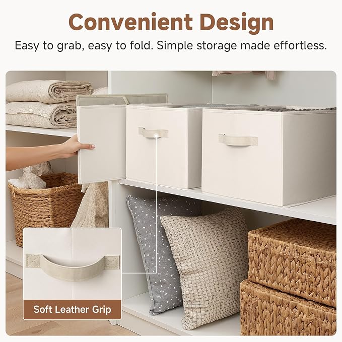 StorageWorks Closet Storage Bins, Beige, Extra Large, 3-Pack | Fabric Closet Organizers and Storage Bin, Foldable Shelf Baskets for Organization and Storage