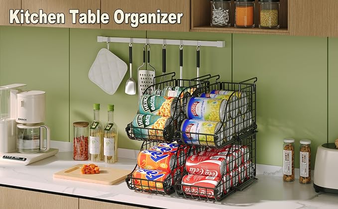 Sonyabecca 6 Pack Stackable Can Organizer for Pantry Cabinet Food Storage | Soda Can Organizer Storage Rack, Can Food Storage Dispenser for Pantry and Cabinet Shelves with Stackable Design