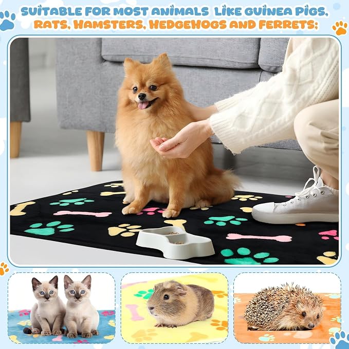 Tegeme 6 Pcs Waterproof Dog Blanket 24 x 16 Inch Paw Print Pet Blanket for Dogs Cats Puppy Washable Soft Fluffy Fleece Rug Flannel Throw Warm Sleep Mat for Kitten Doggy