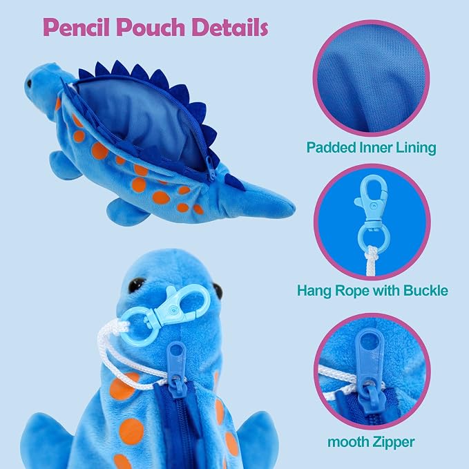 BB FUN HOUSE Pencil Case for Kids, 3D Plush Animal Dog Dinosaur Pencil Pouch Soft Stationery Storage Pen Bag for Girls and Boys School Supplies