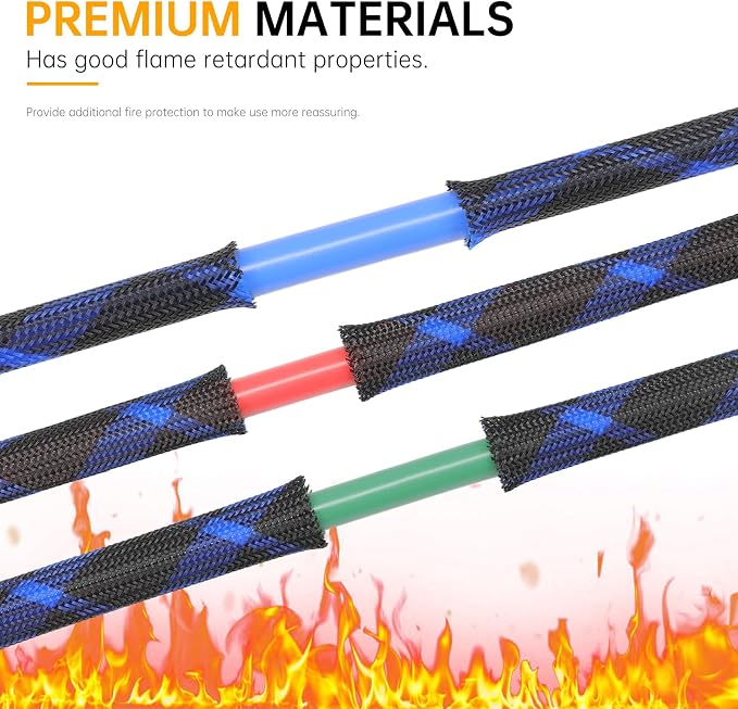 Braided Cable Sleeve, 33ft Expandable Wire Loom for Automotive Wiring Harness & PC Case, Pet-Proof Chew Resistant Cord Protector, Flexible Cable Management (Black-Purple, 6mm (1/4"))