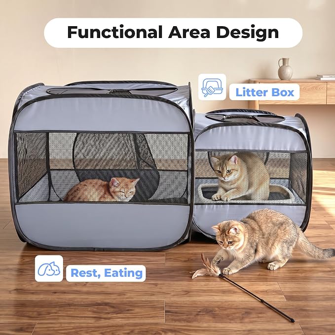 2-in-1 Portable Cat Playpen(End Doors), Pop up Kitten Playpen, Assembly-Free, Pet Tent Crates Kennel Cage Enclosure for Dog Puppy Indoor Outdoor(No Divider, Unified Space)
