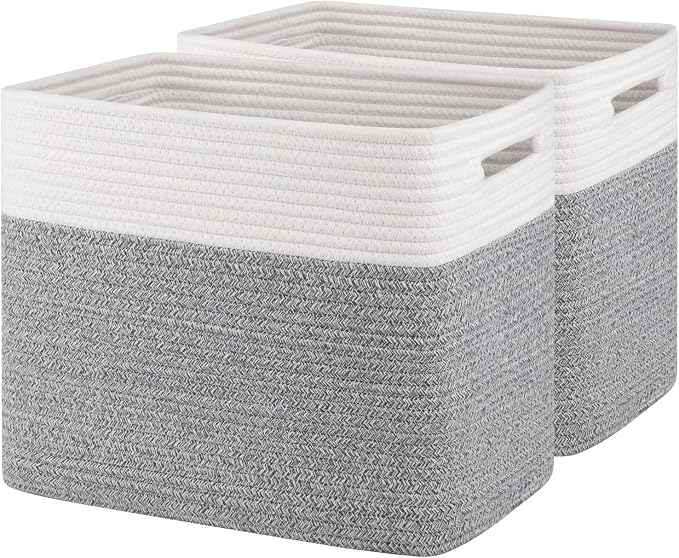 OIAHOMY 2 PACK Tall Storage baskets 30L Blanket Basket Living Room Grey | Large Collapsible Storage Bins Narrow Basket Baskets for Closet Organization Storage Baskets for Shelves Toy Storage Basket