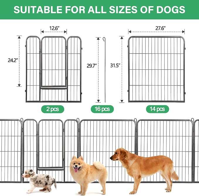 16 Panel Dog Playpen - 32" Height, Indoor/Outdoor, Small to Large Dogs, Puppy Kennel
