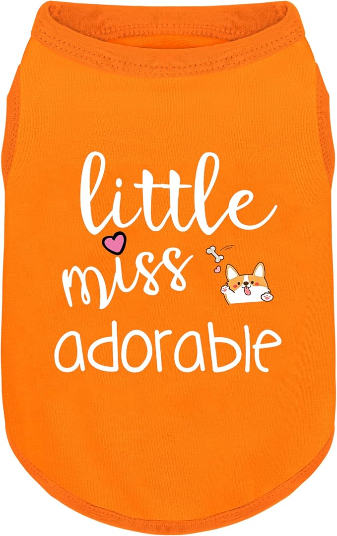 Cotton Dog Shirt with 'Little Miss Adorable' Corgi Head Print, Soft & Breathable Pet Apparel for Small, Medium, and Large Dogs, All-Season Sleeveless Vest, Cute and Comfortable Dog Outfit.Orange 2XL