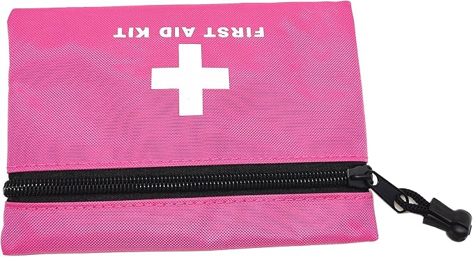 Red Emergency First Aid Bag - Small Empty Travel Rescue Pouch for First Responder Storage - Medicine Pocket for Car, Home, Office, Kitchen, Nurse, Sport, Outdoors (Pink 16x11cm)